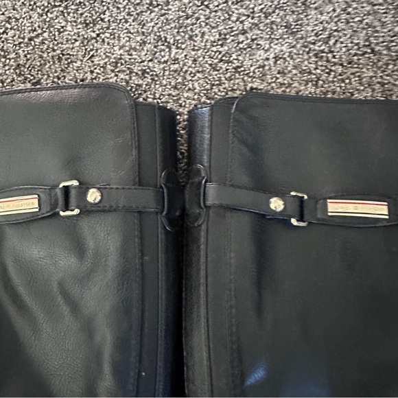 Tommy Hilfiger Black Leather Riding Boots, Gold Accents, Size 9M, Elegant Style - Picture 6 of 16